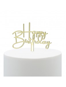 Topo Bolo Happy Birthday Dourado